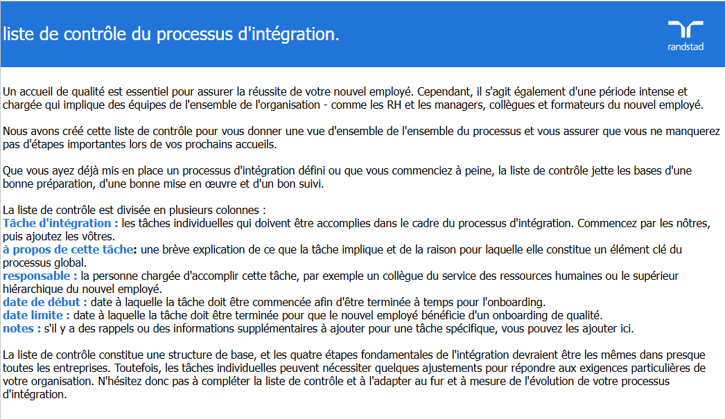 randstad-3-liste de contrôle du processus dintégration